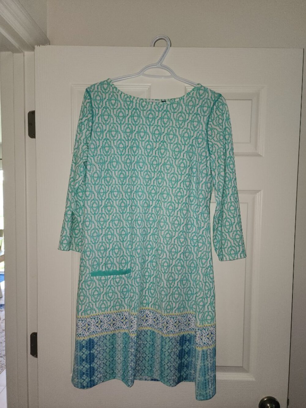 Cabana Life Coastal Cottage Mini Shift Dress Aqua Blue and White. Size Large